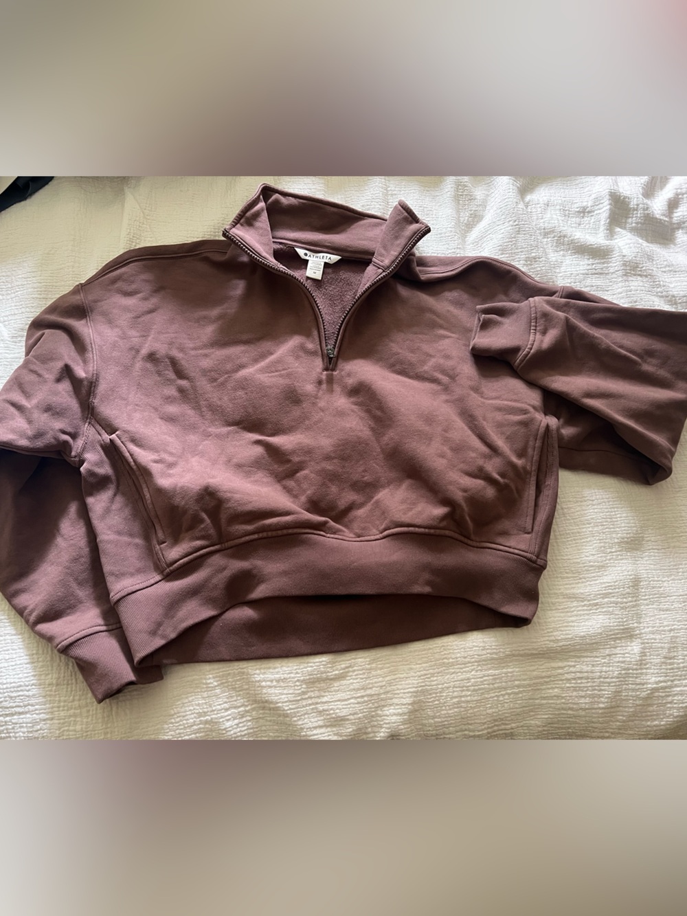 Athleta Quarter-Zip Cropped Pullover in Mauve